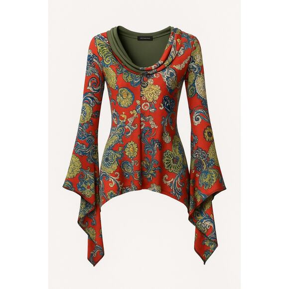 Red Long Sleeve Shortsie Jumpsuit Regal Gorgeous Pattern - Picture 3 of 6